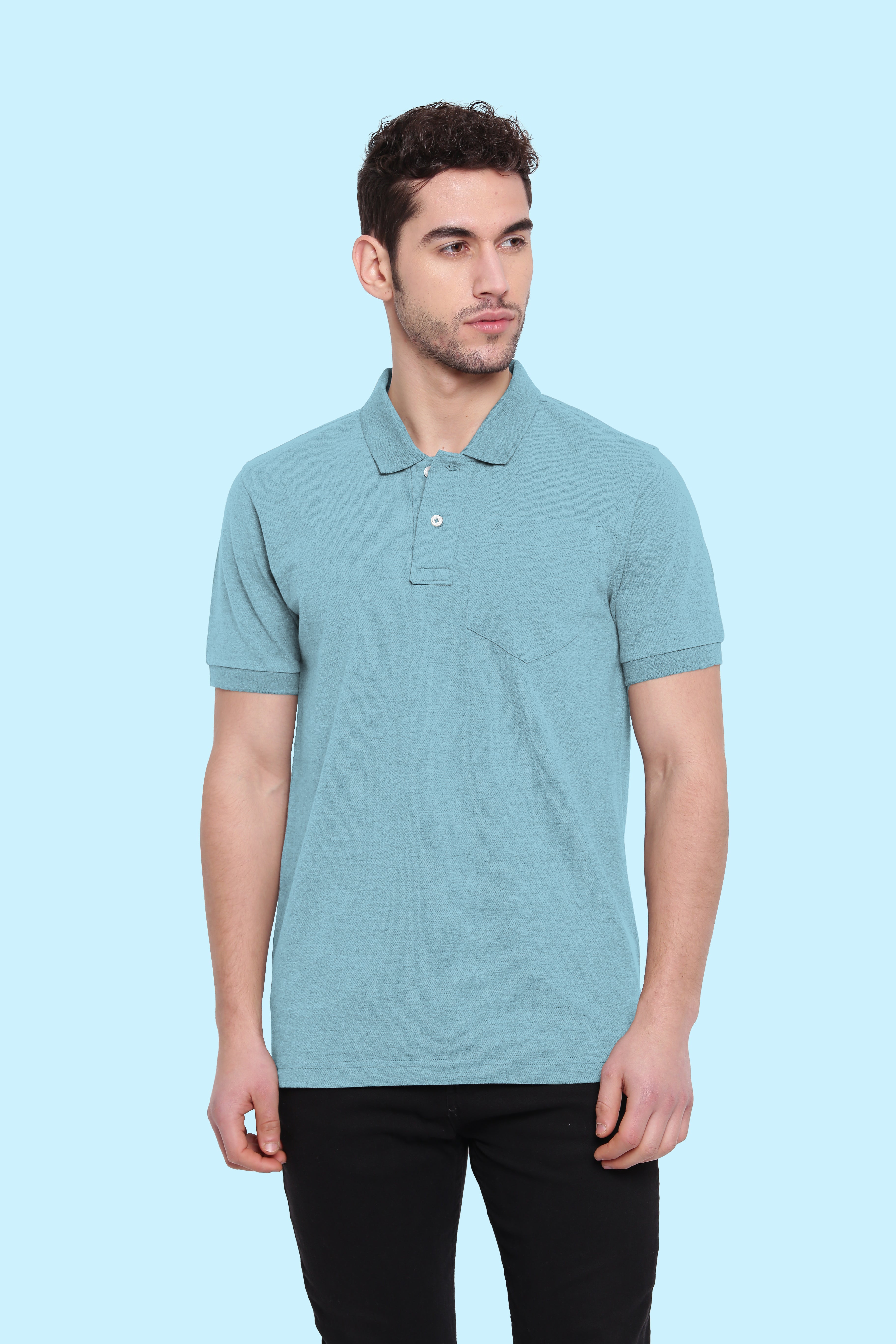 Poomer Polo Collar T-Shirt - Light Blue