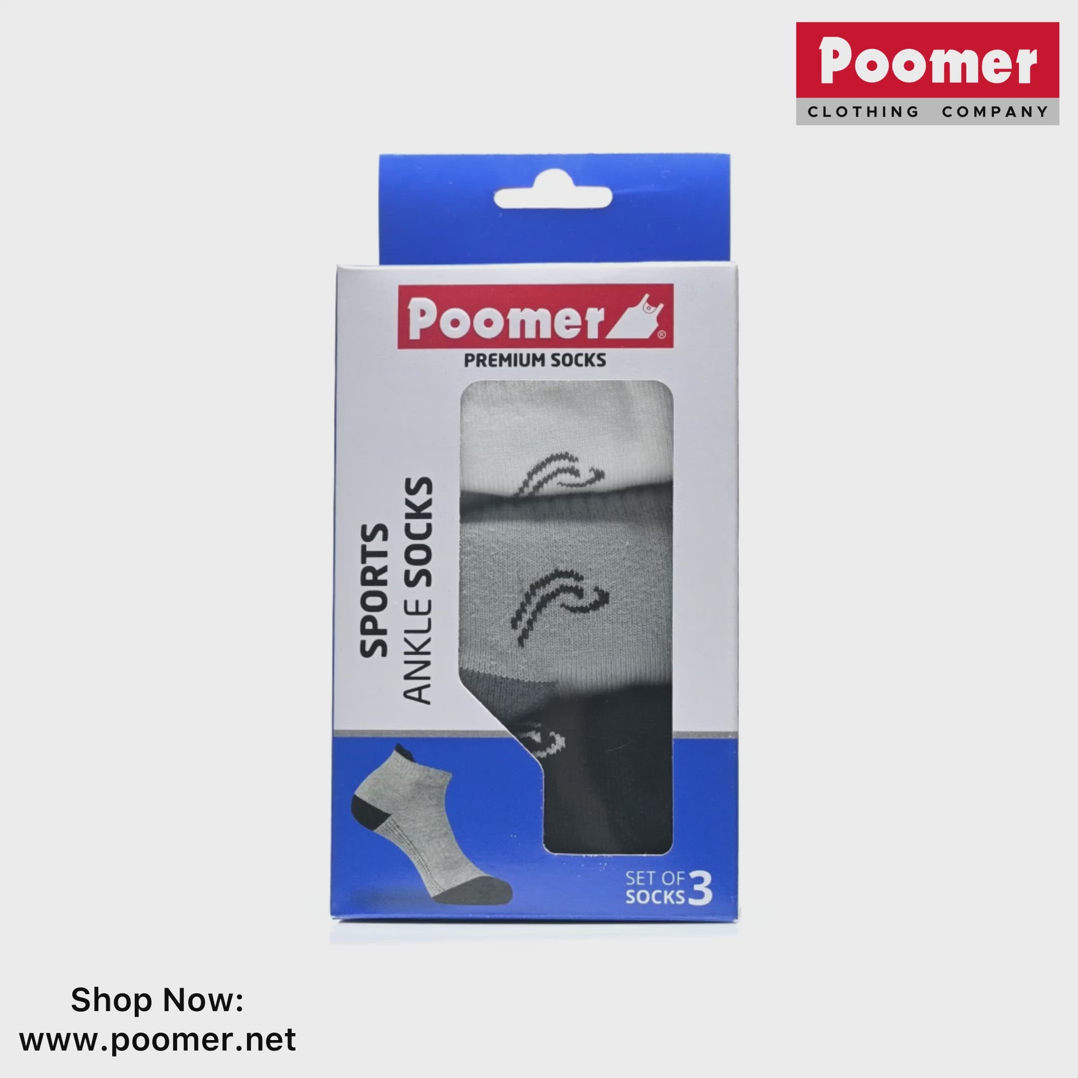 Poomer Sports Ankle Socks - Premium (Set of 3 pairs)