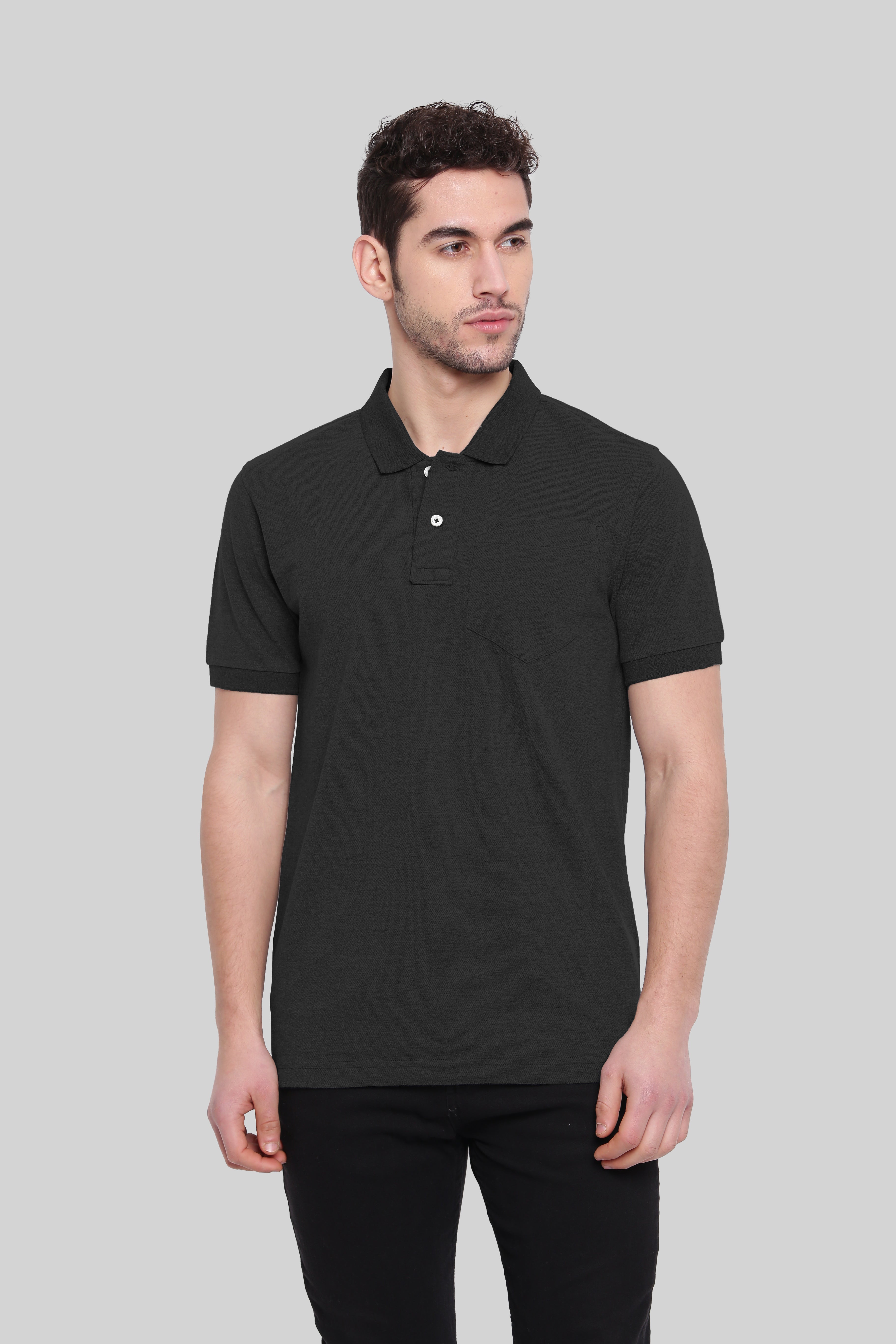 Poomer Polo Collar T-Shirt - Black Melange