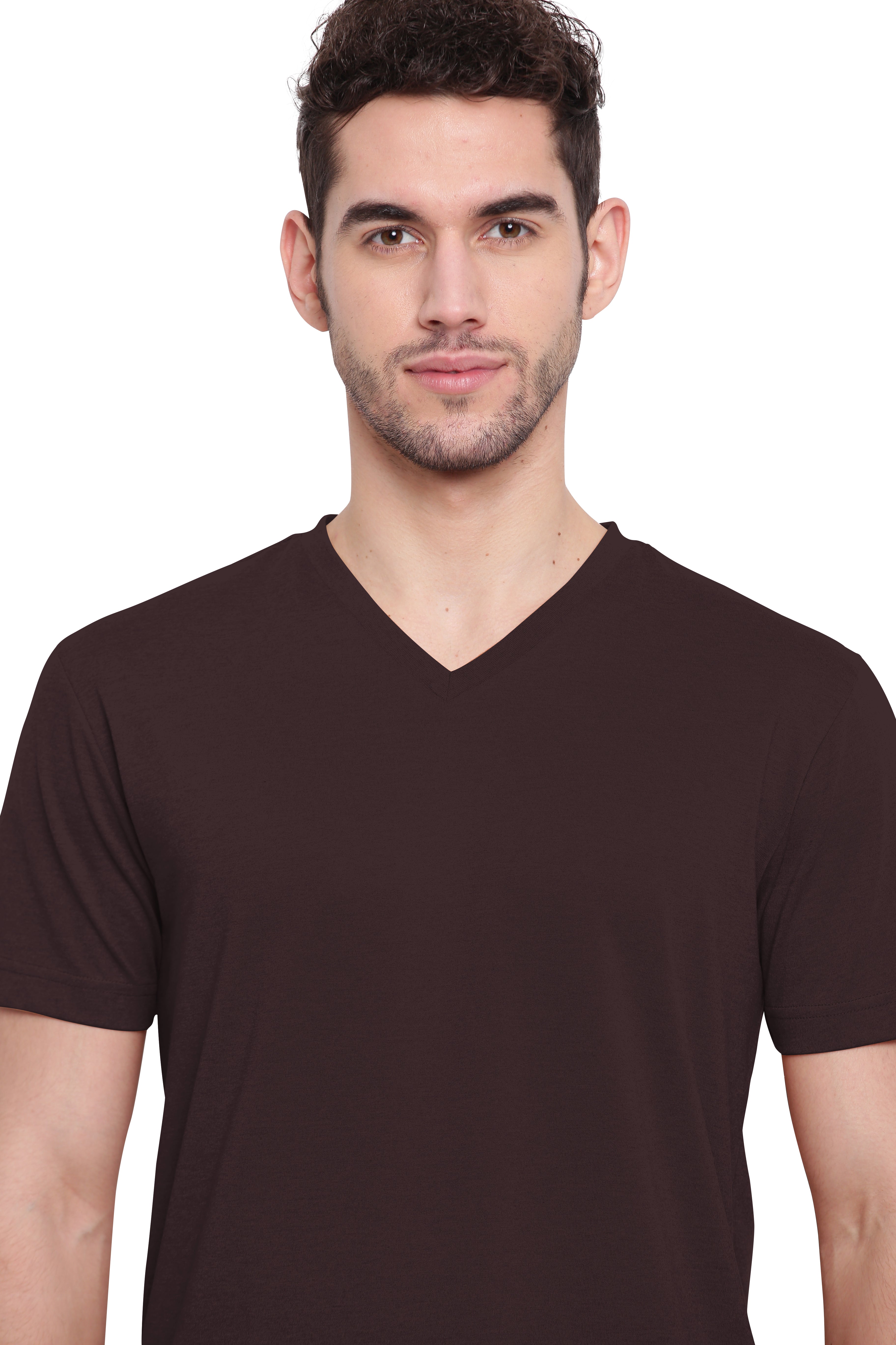 Poomer T-Shirt Solid V Neck - Brown