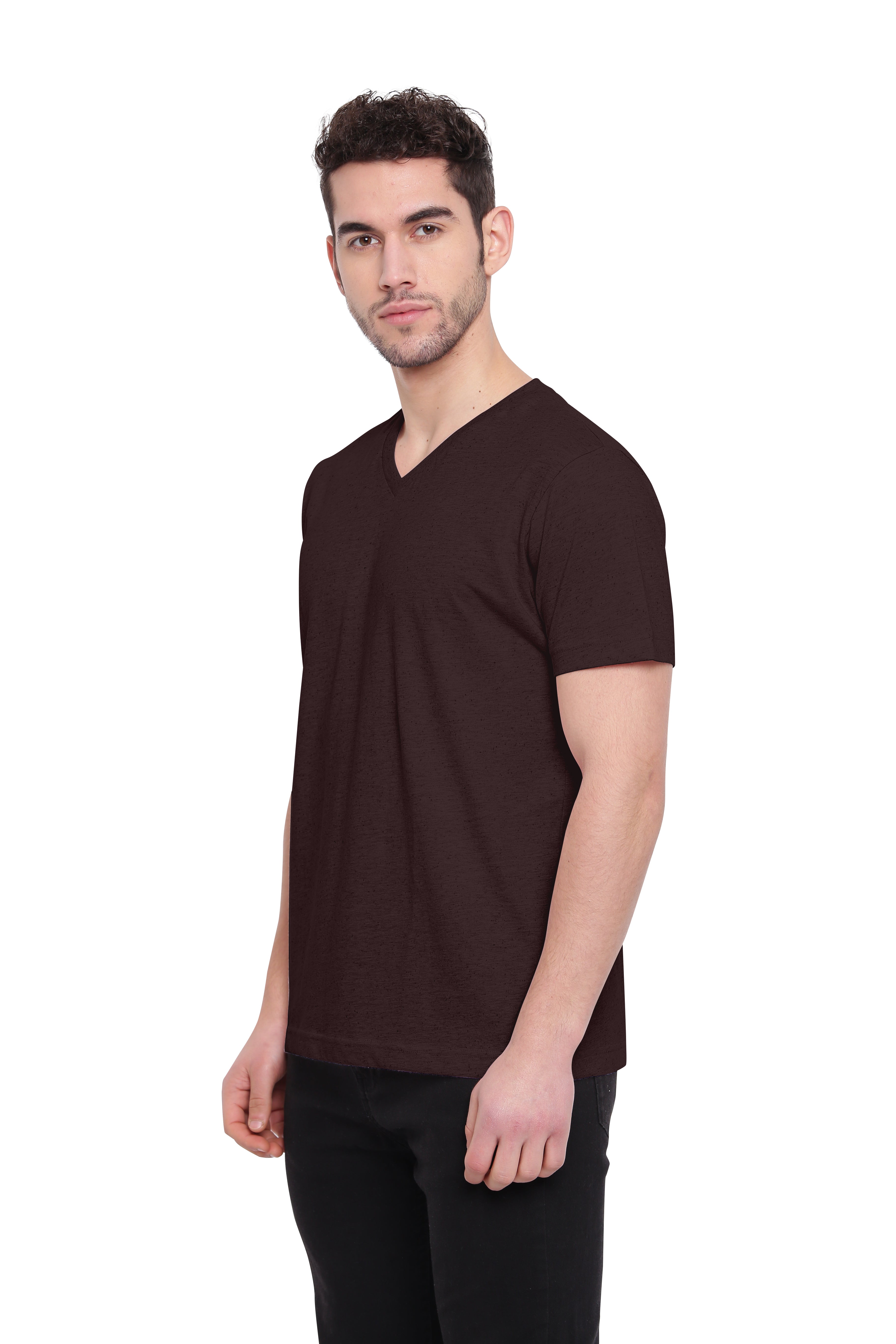 Poomer T-Shirt Solid V Neck - Brown