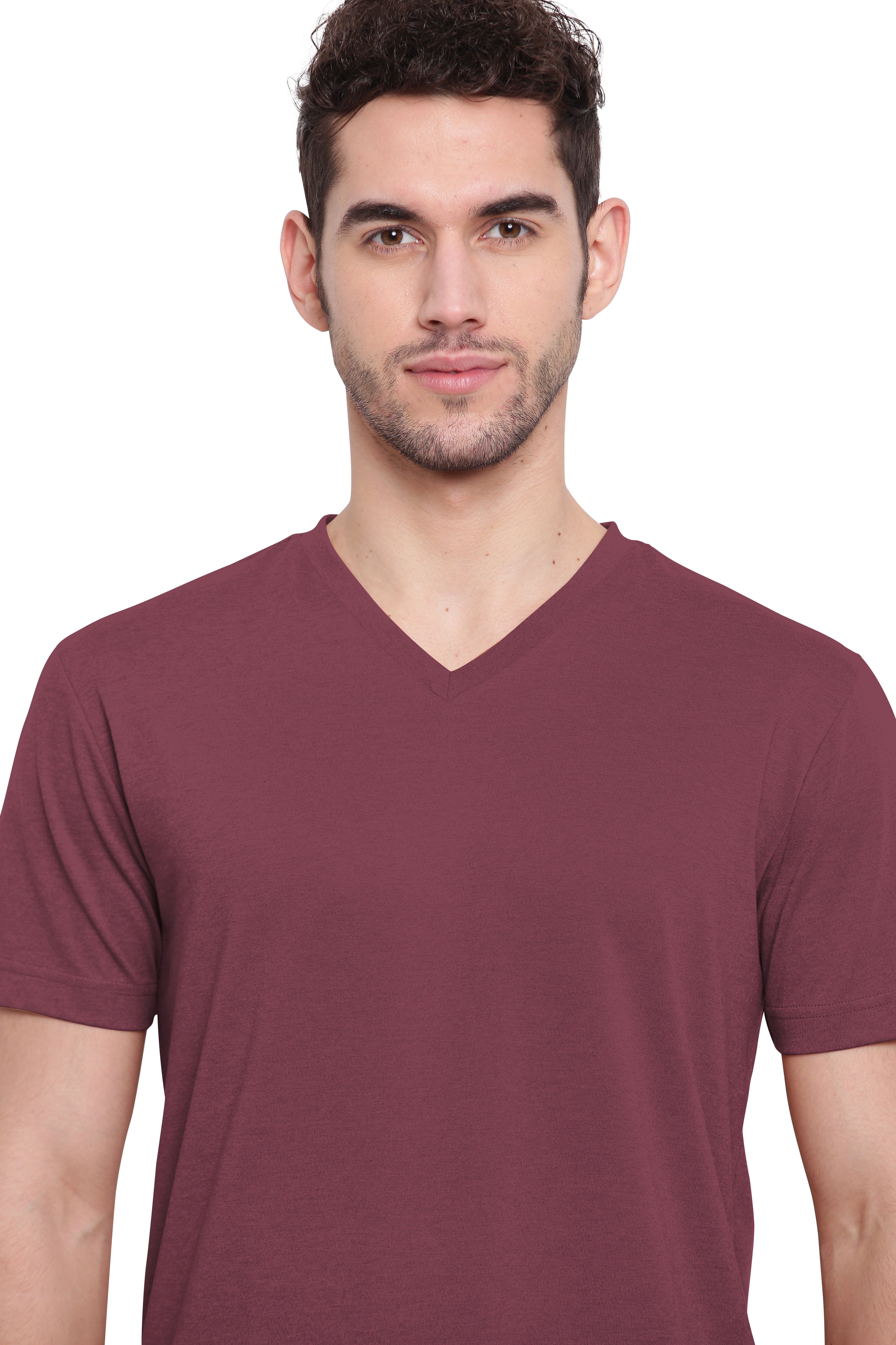 Poomer T-Shirt Solid V Neck - Maroon