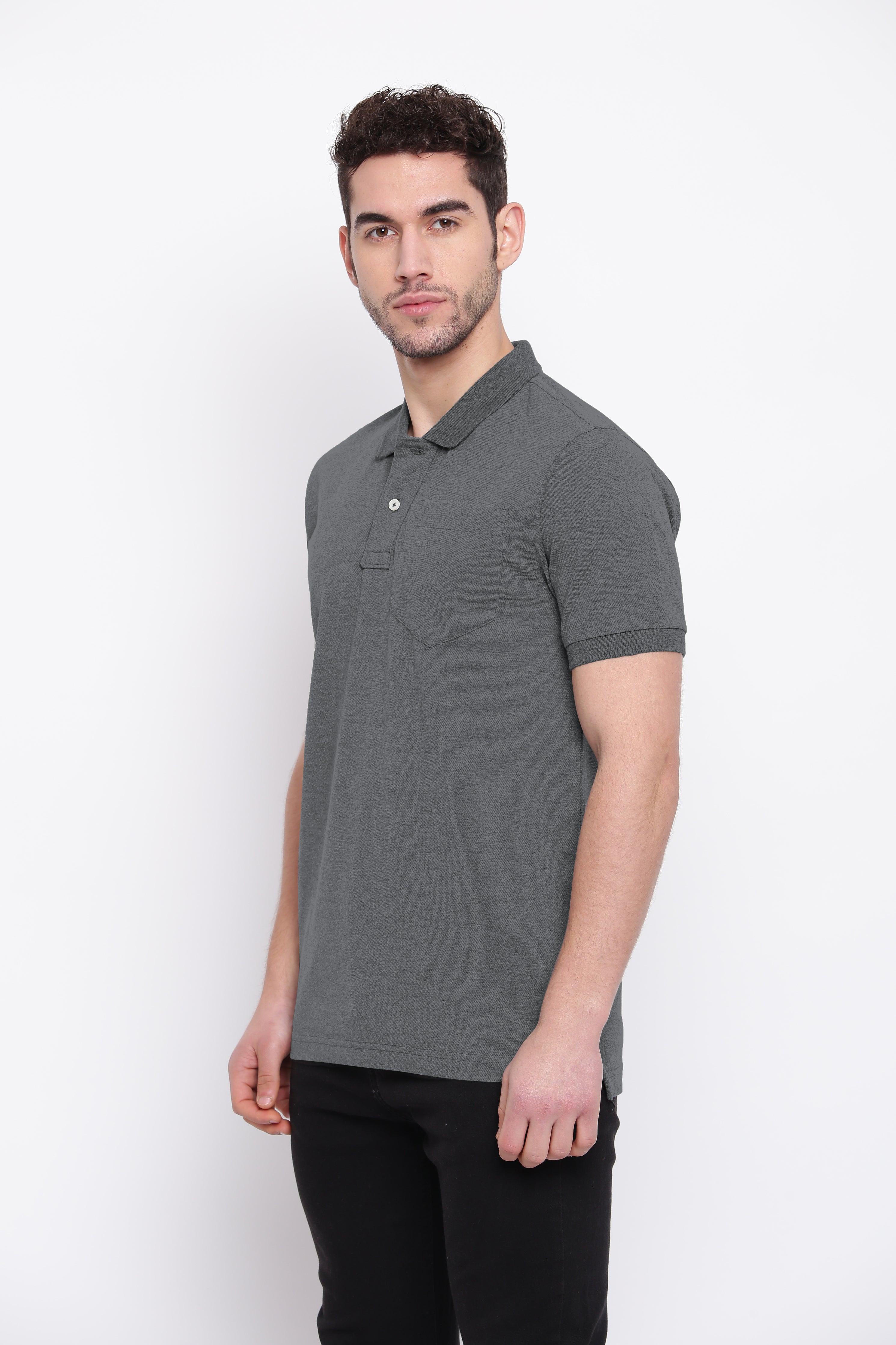 Poomer Polo Collar T-Shirt - Grey