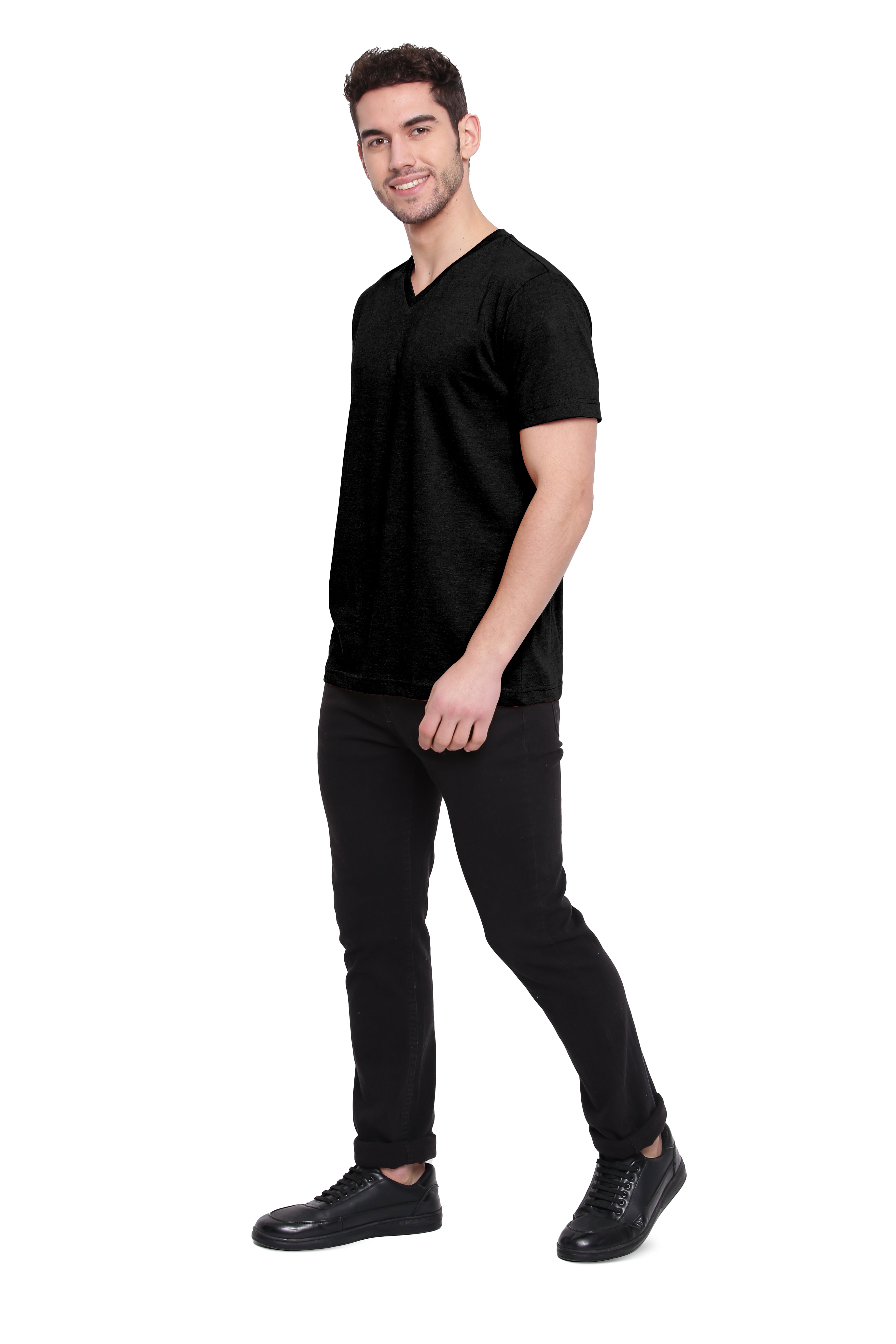 Poomer T-Shirt Solid V Neck - Black