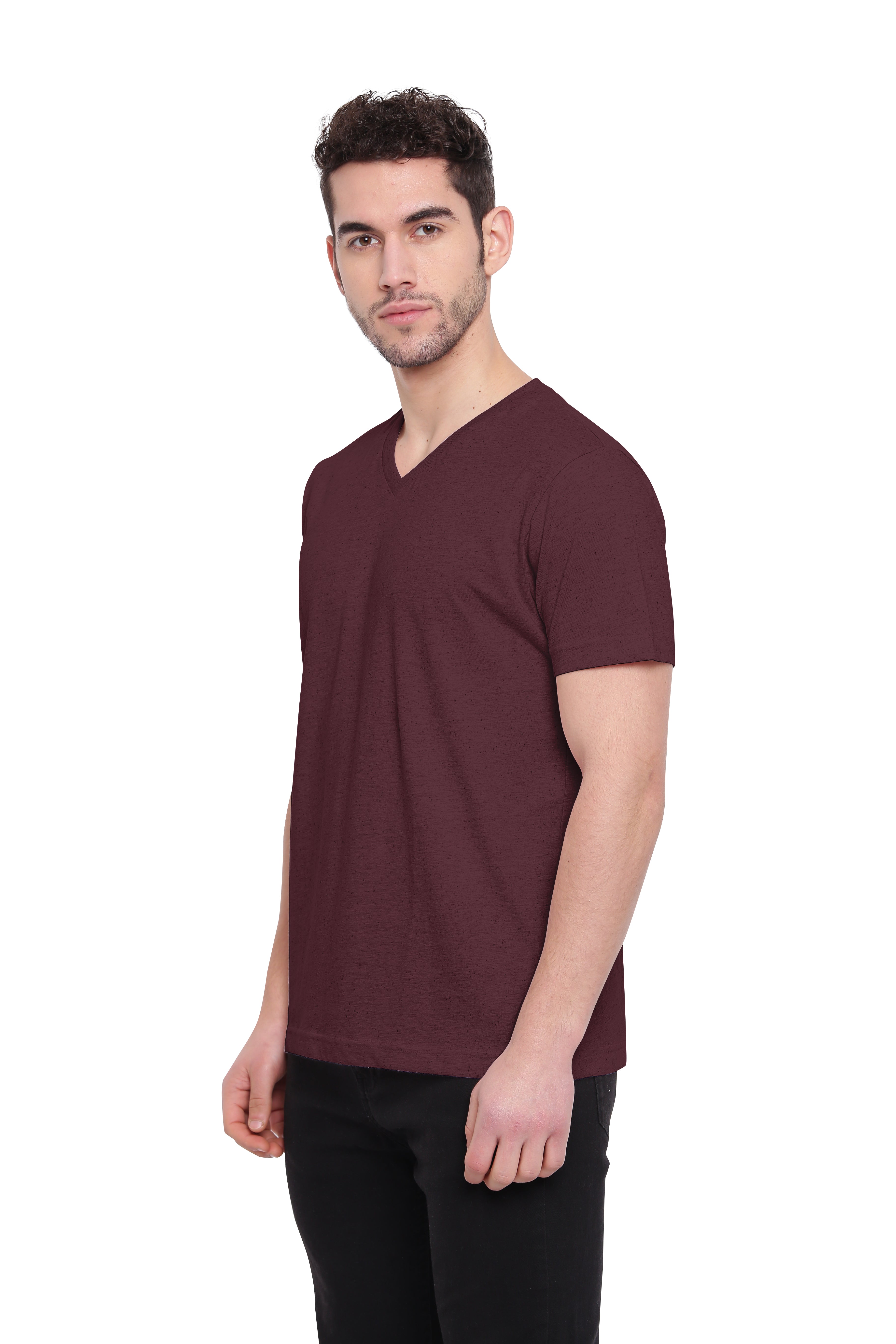 Poomer T-Shirt Solid V Neck - Burgundy Red