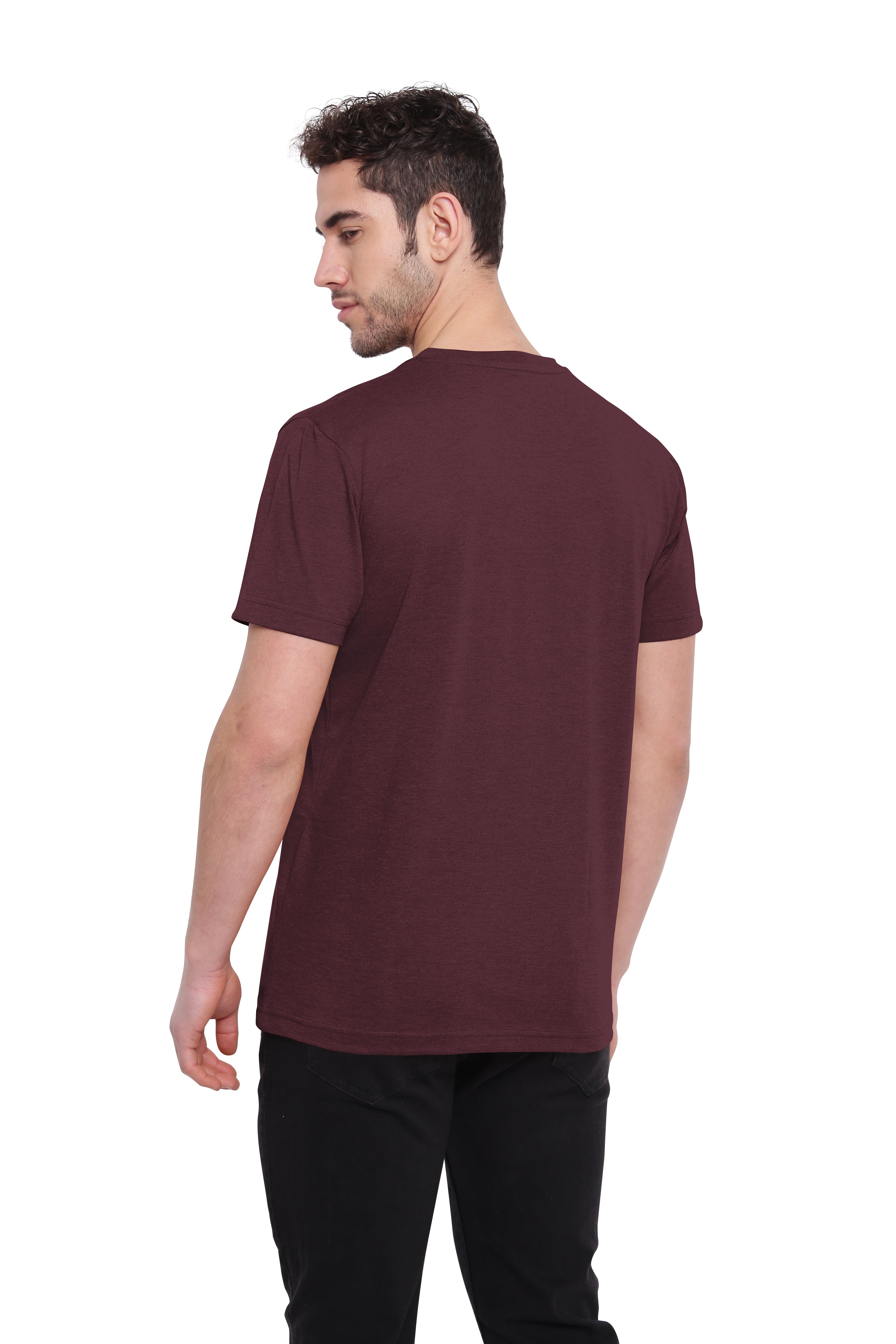 Poomer T-Shirt Solid V Neck - Burgundy Red