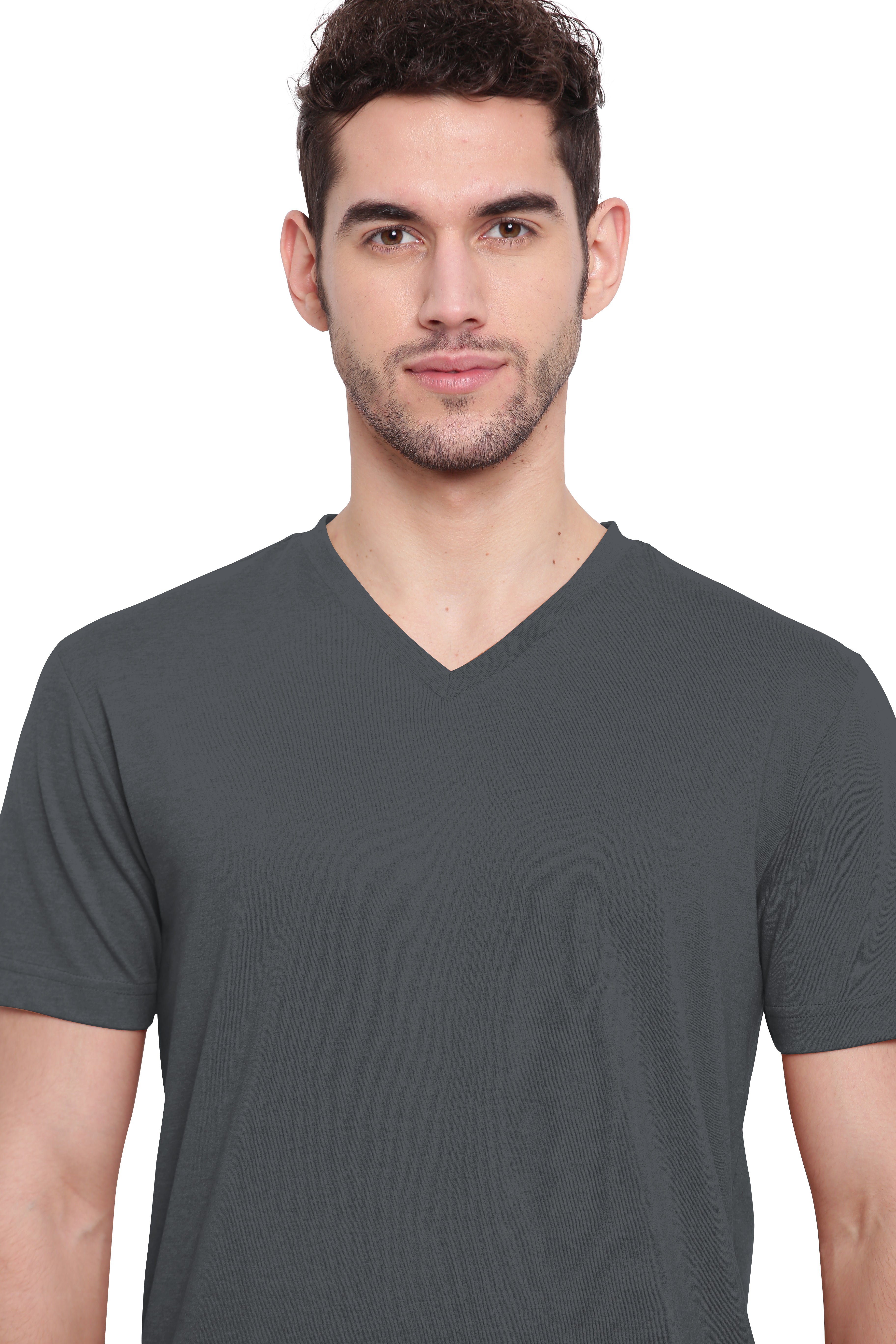 Poomer T-Shirt Solid V Neck - Grey