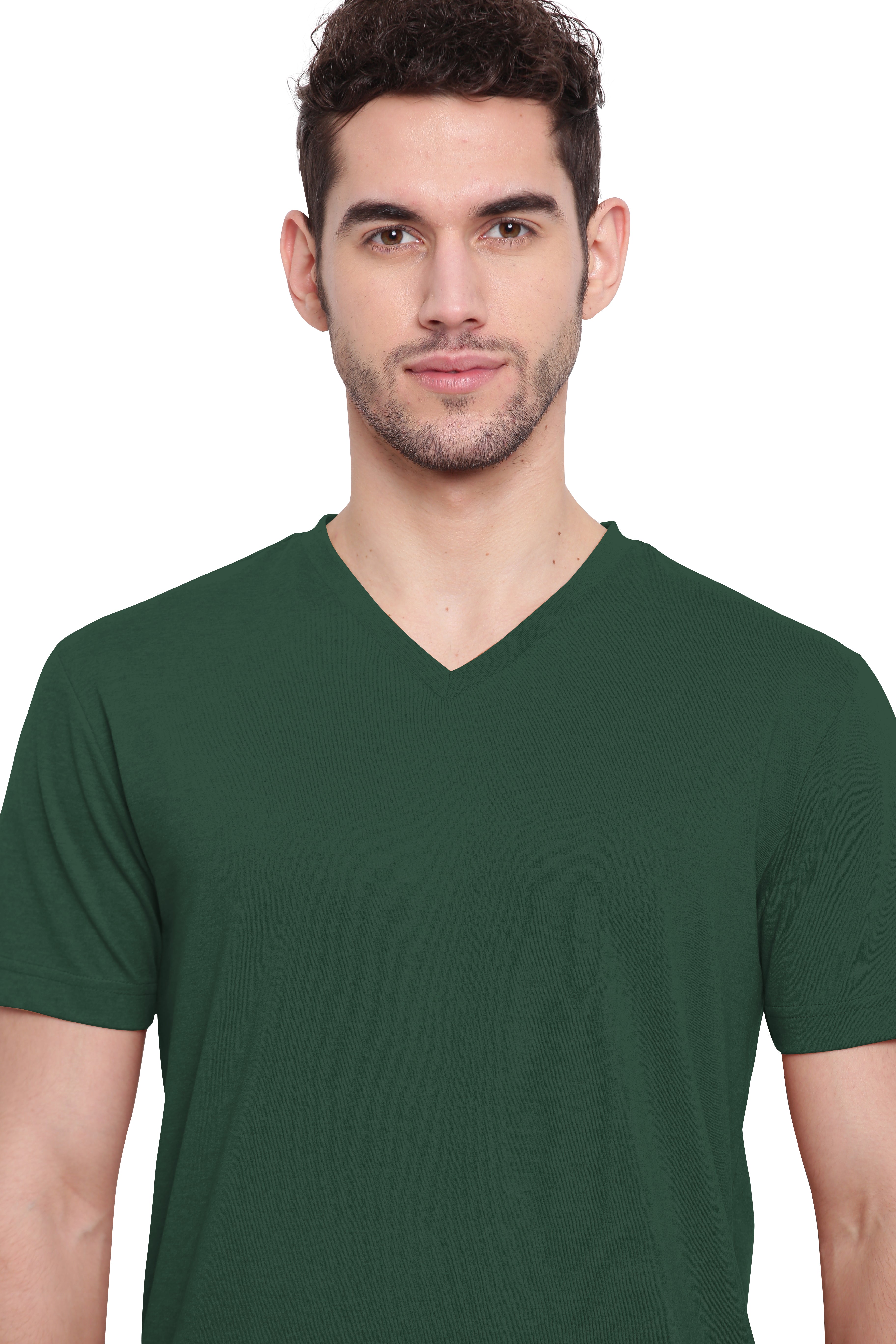 Poomer T-Shirt Solid V Neck - Dark Green