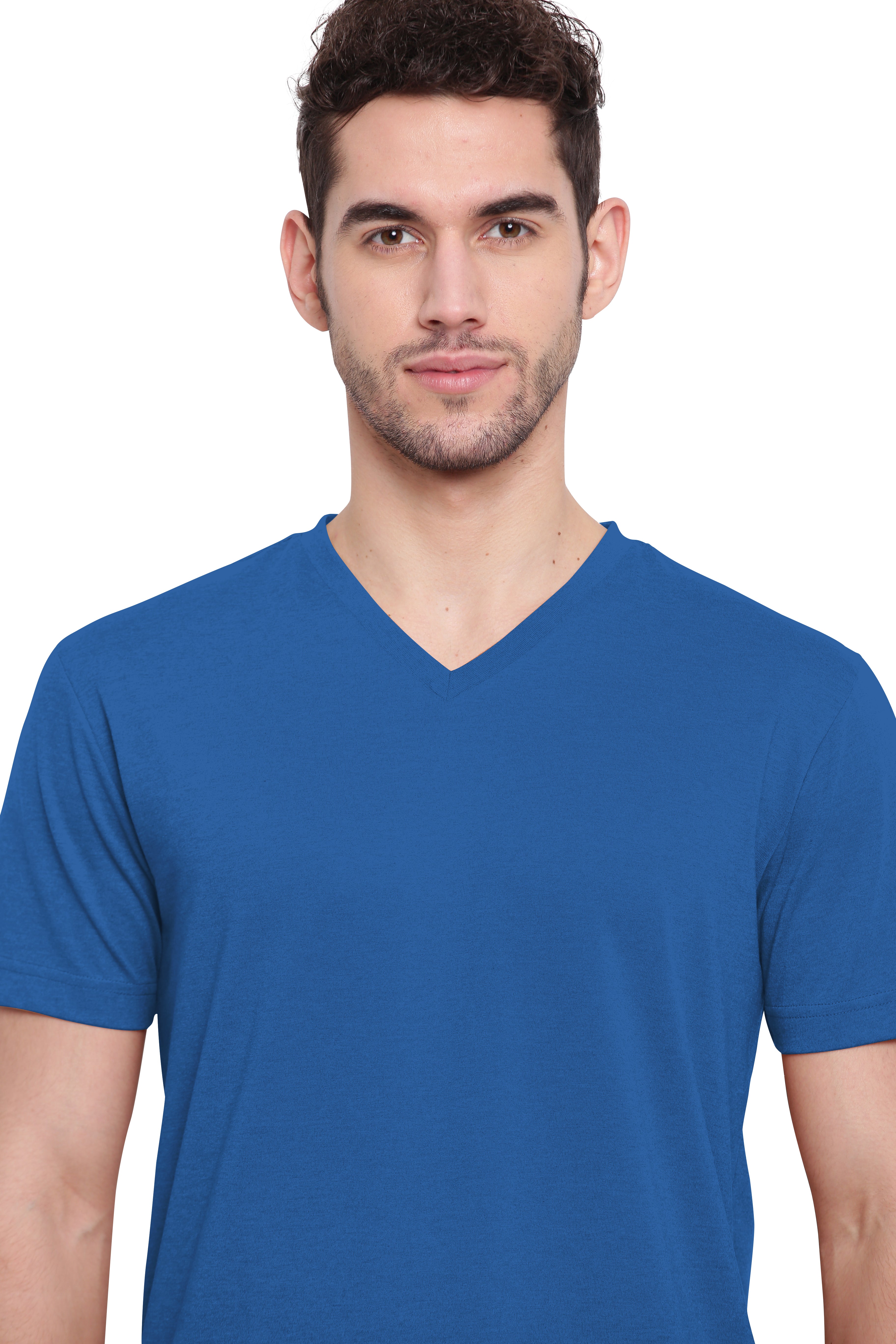 Poomer Casual T-Shirt V Neck - Light Blue Melange