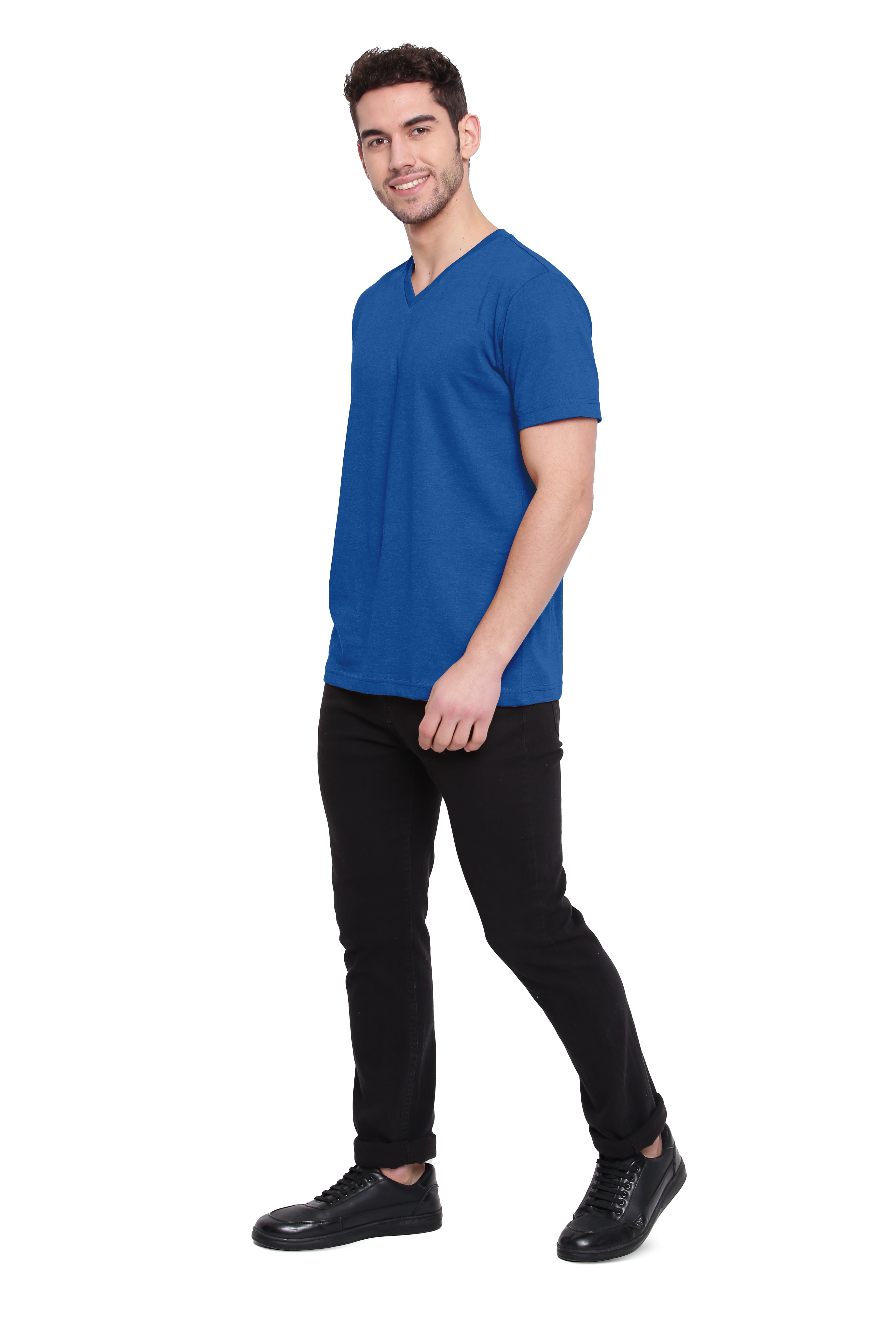 Poomer T-Shirt Solid V Neck - Blue