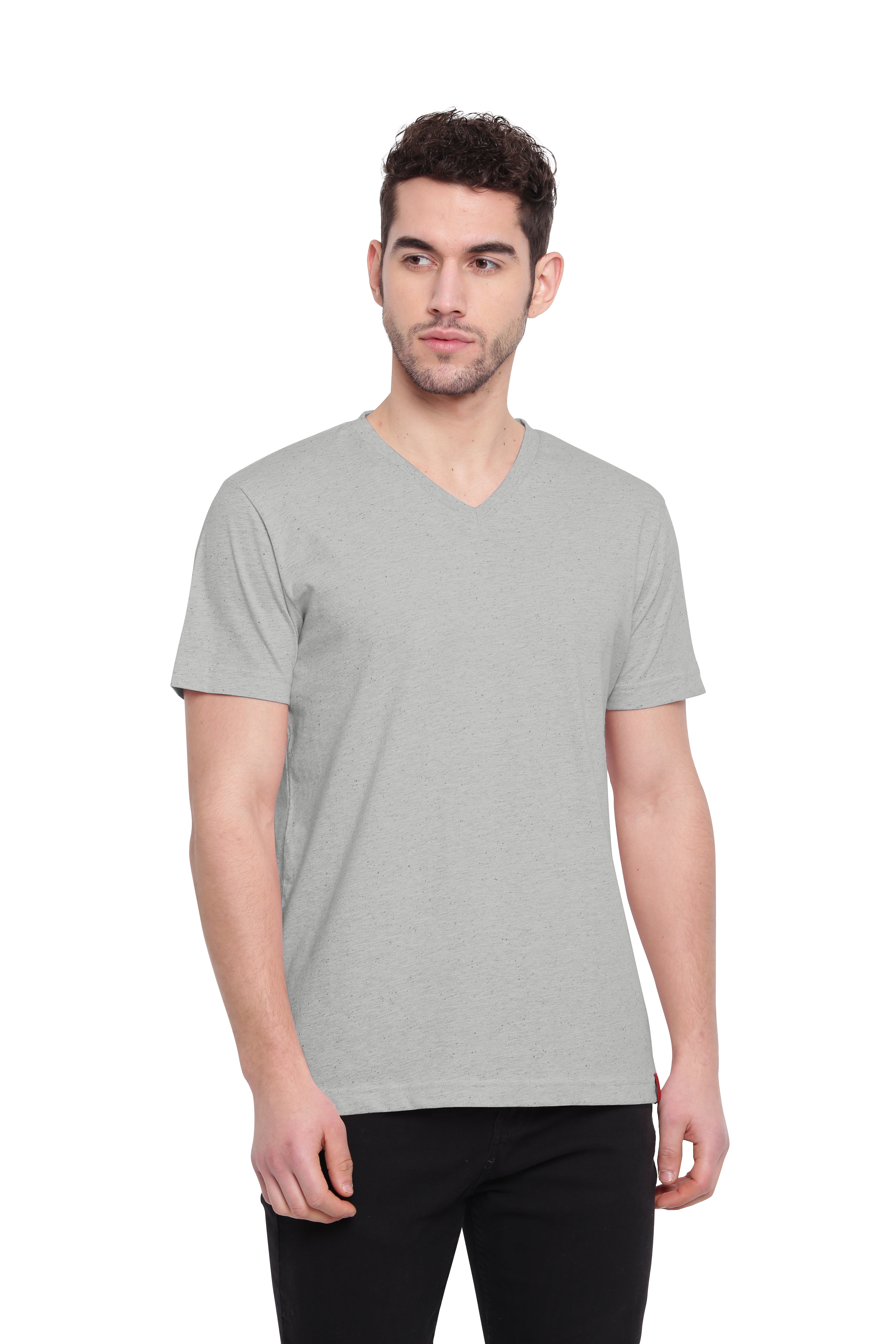 Poomer T-Shirt Solid V Neck  - Light Grey