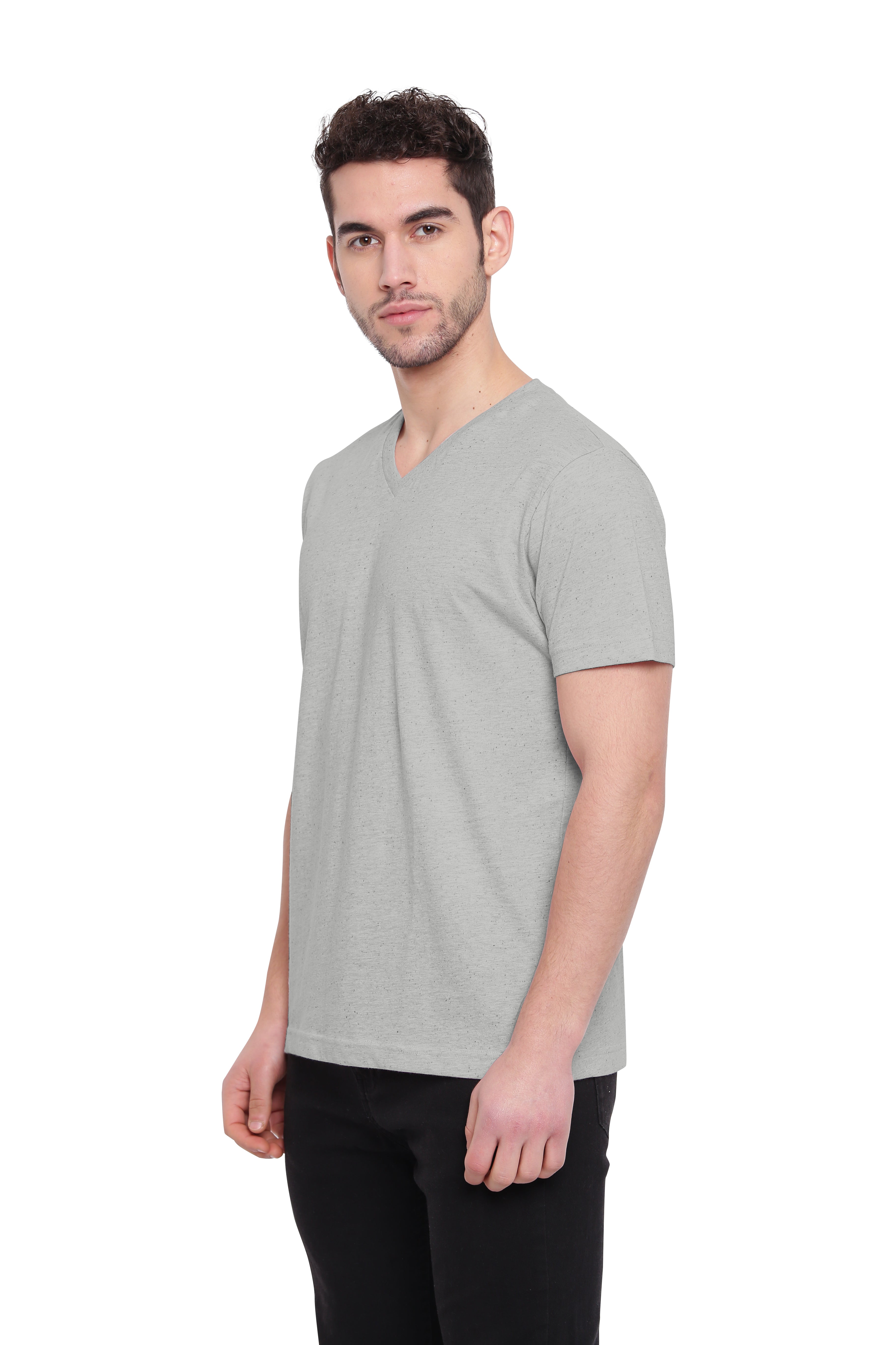 Poomer T-Shirt Solid V Neck  - Light Grey