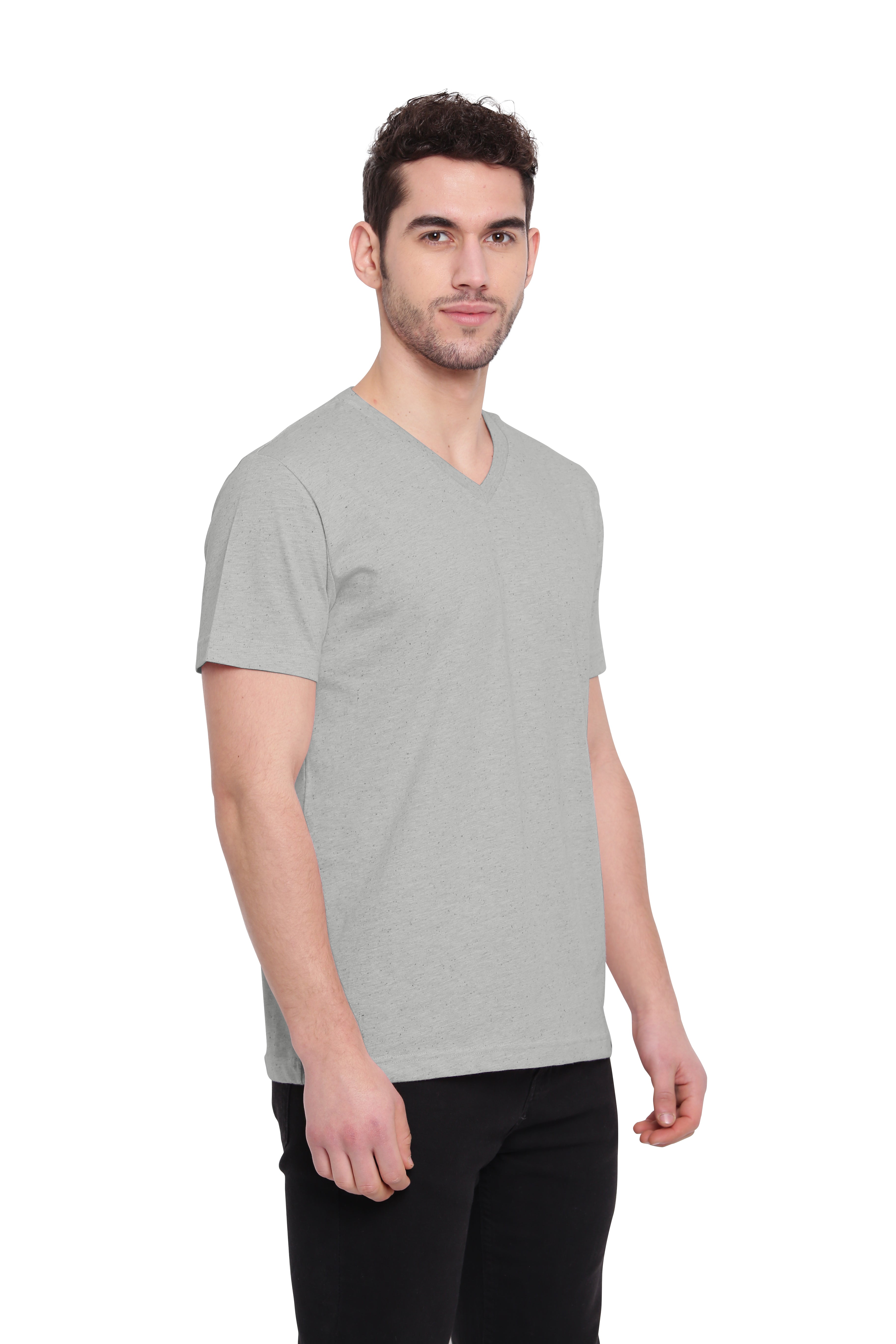 Poomer T-Shirt Solid V Neck  - Light Grey