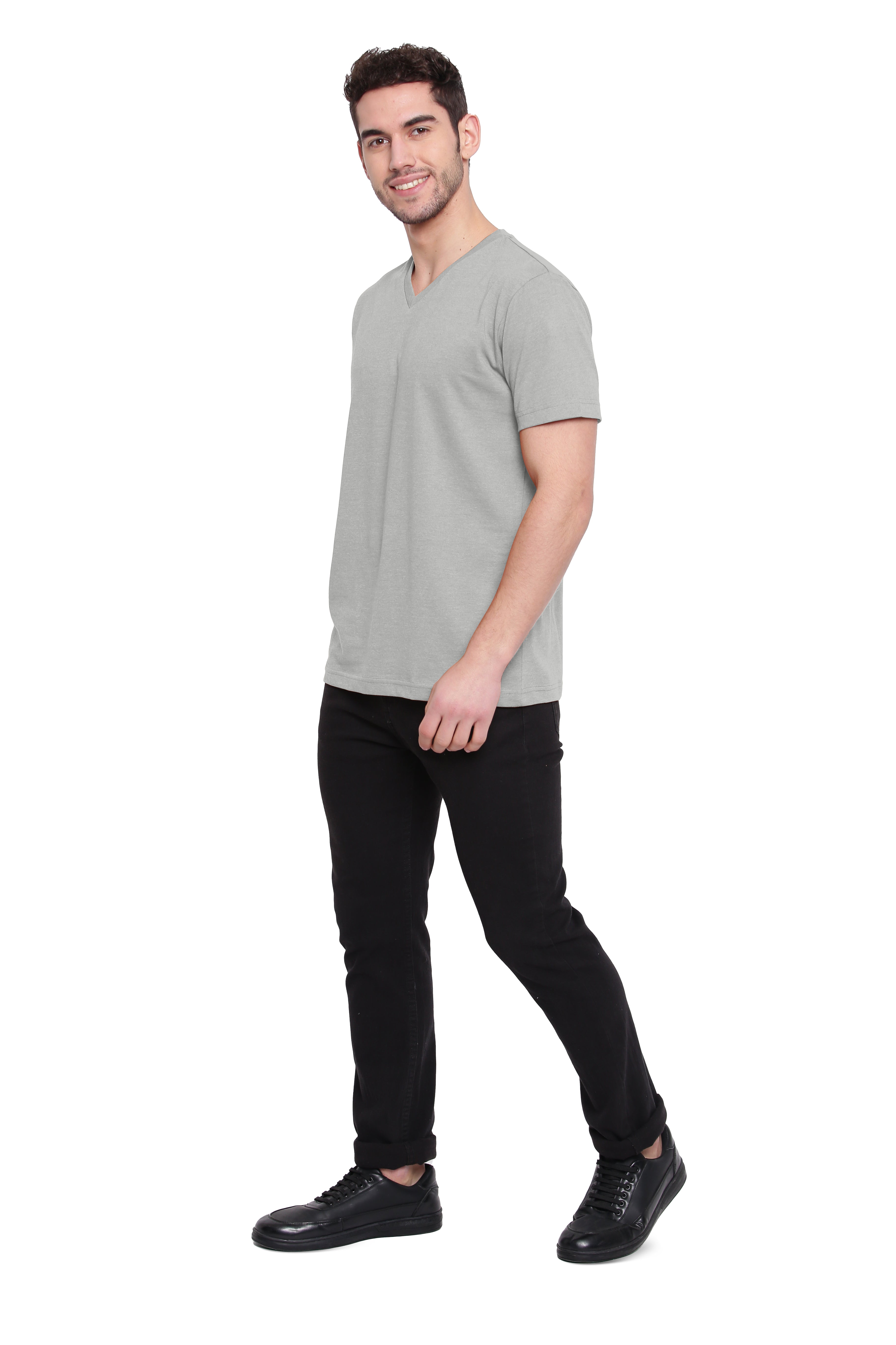 Poomer T-Shirt Solid V Neck  - Light Grey