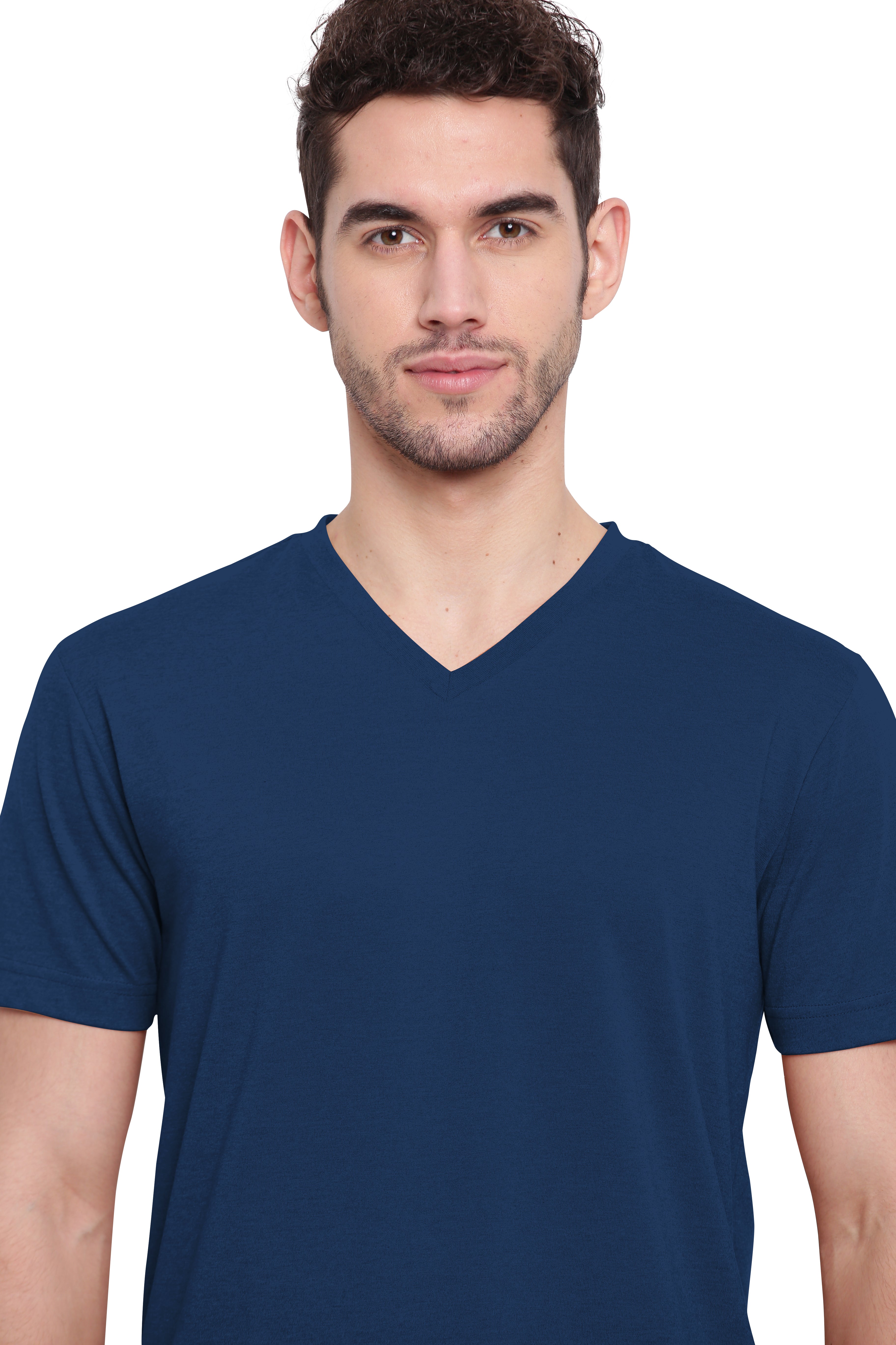 Poomer T-Shirt Solid V Neck - Navy Blue