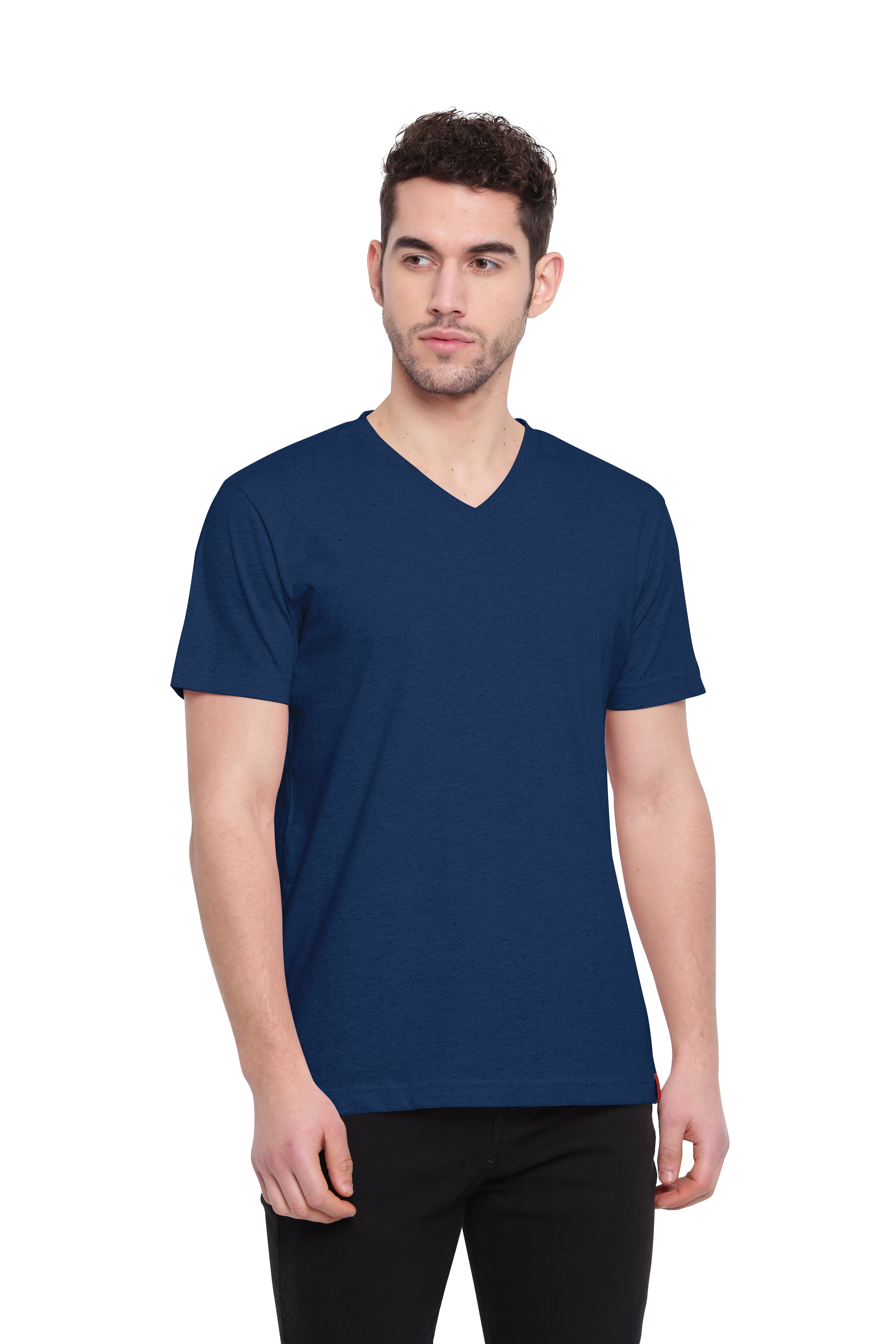 Poomer T-Shirt Solid V Neck - Navy Blue