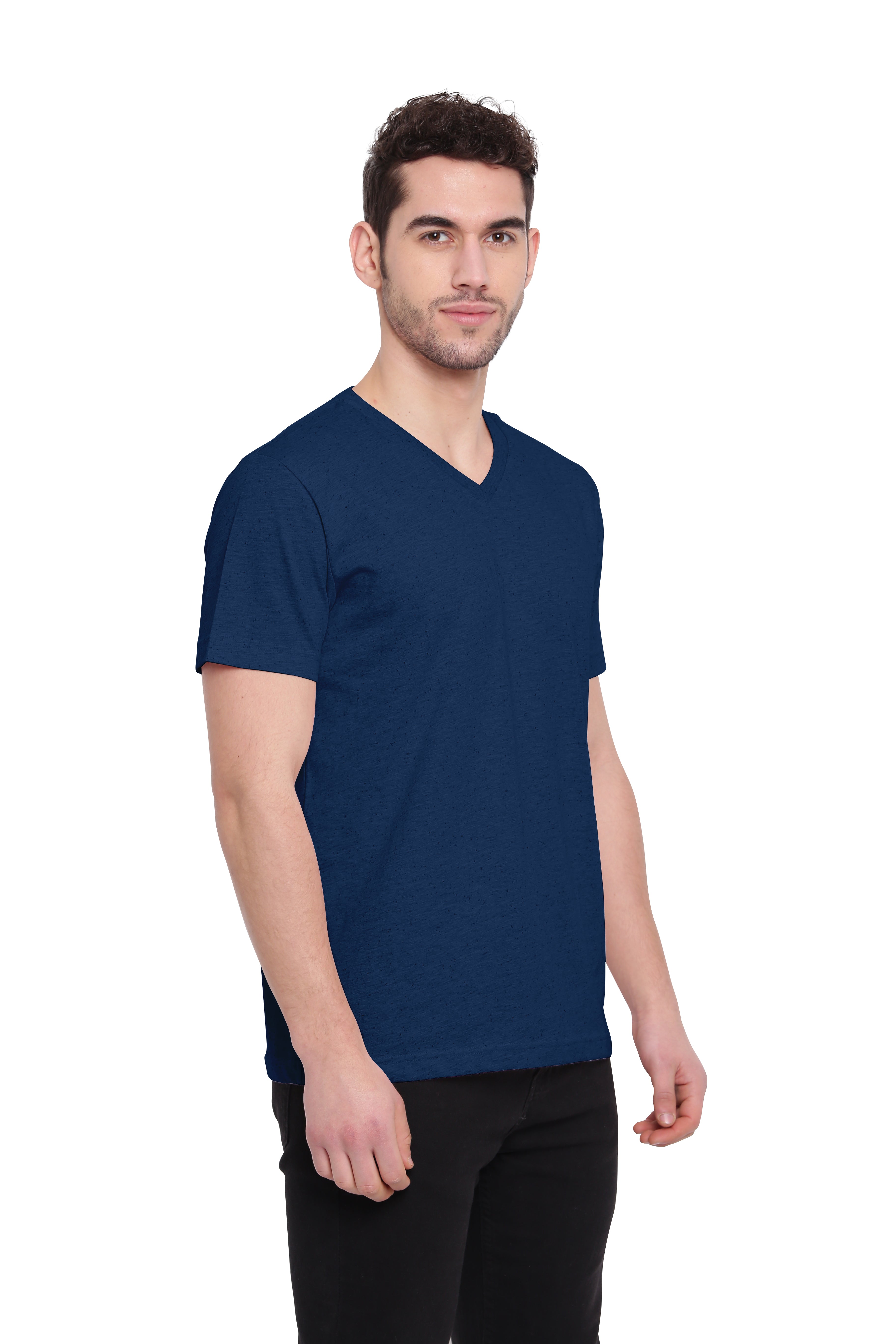 Poomer T-Shirt Solid V Neck - Navy Blue