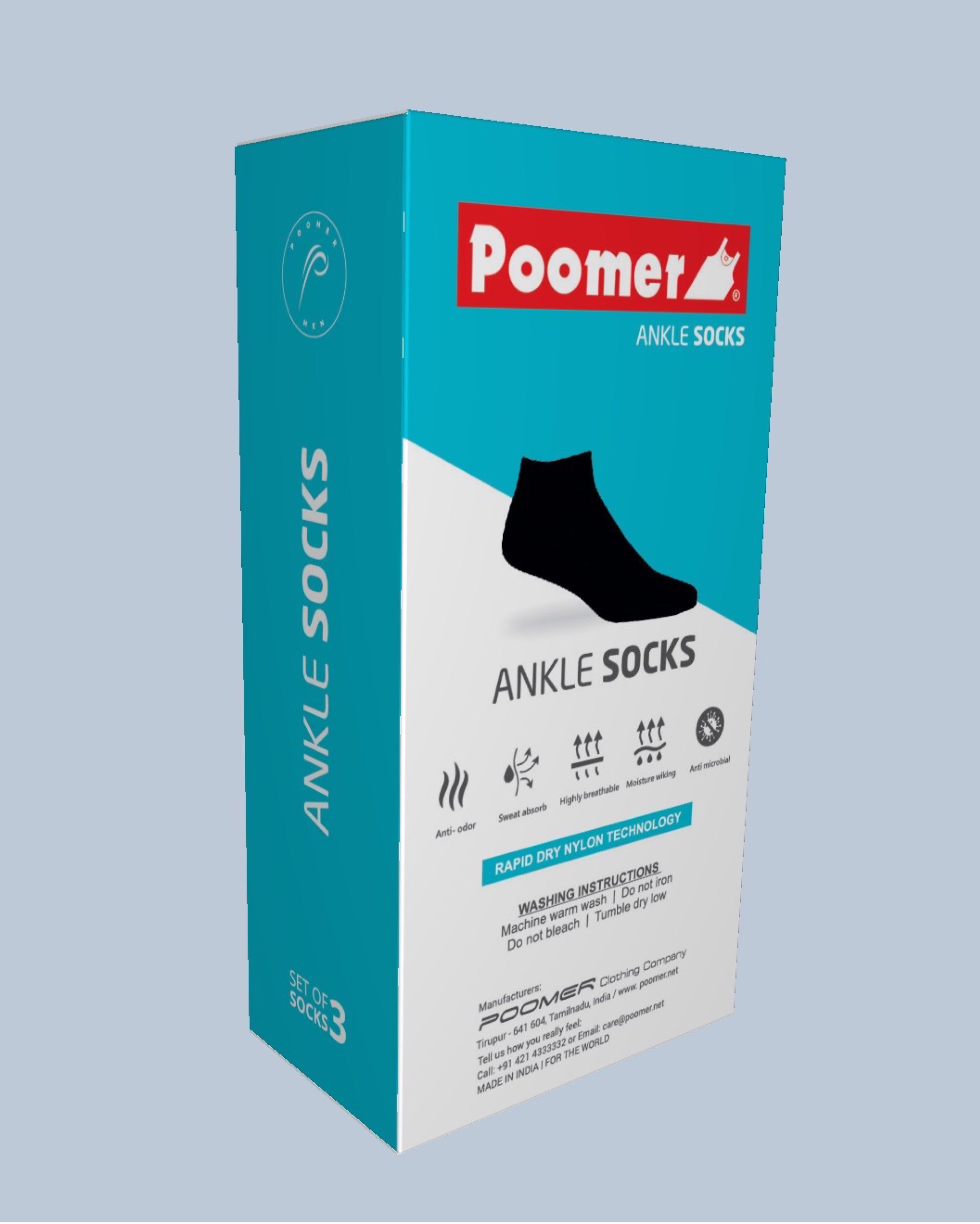 Poomer Ankle Socks - Premium (Set of 3 pairs)