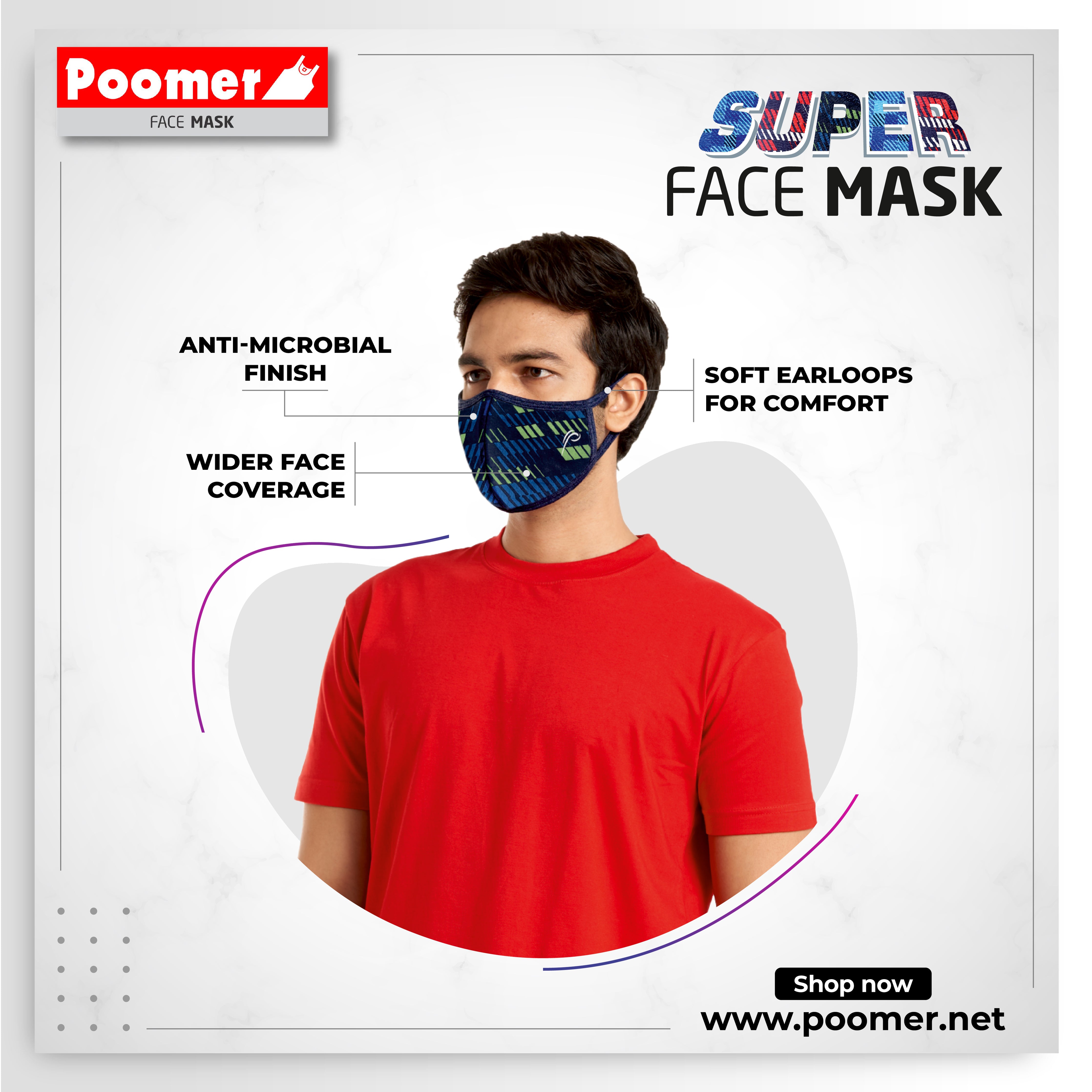 Poomer Super Printed Face Mask - 3 layer Anti-Bacterial & Anti-Pollution Face Mask (Pack of 3)